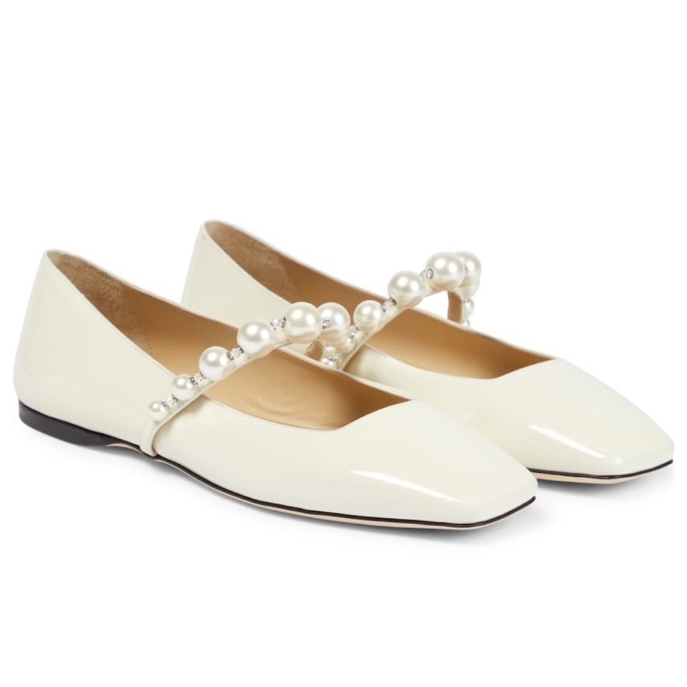 Jimmy Choo Ade Pearl Strap Patent Leather Ballet Flats